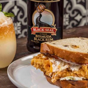 Bermuda Fish Sandwich with Goslings Black Rum and Ginger Beer