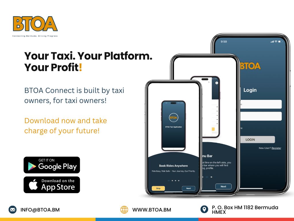 BTOA Connect - pre-arranged taxi Bermuda, book taxi online Bermuda, Bermuda airport transfer, concierge taxi Bermuda, taxi booking app Bermuda, private hire taxi Bermuda, Bermuda tourism transportation