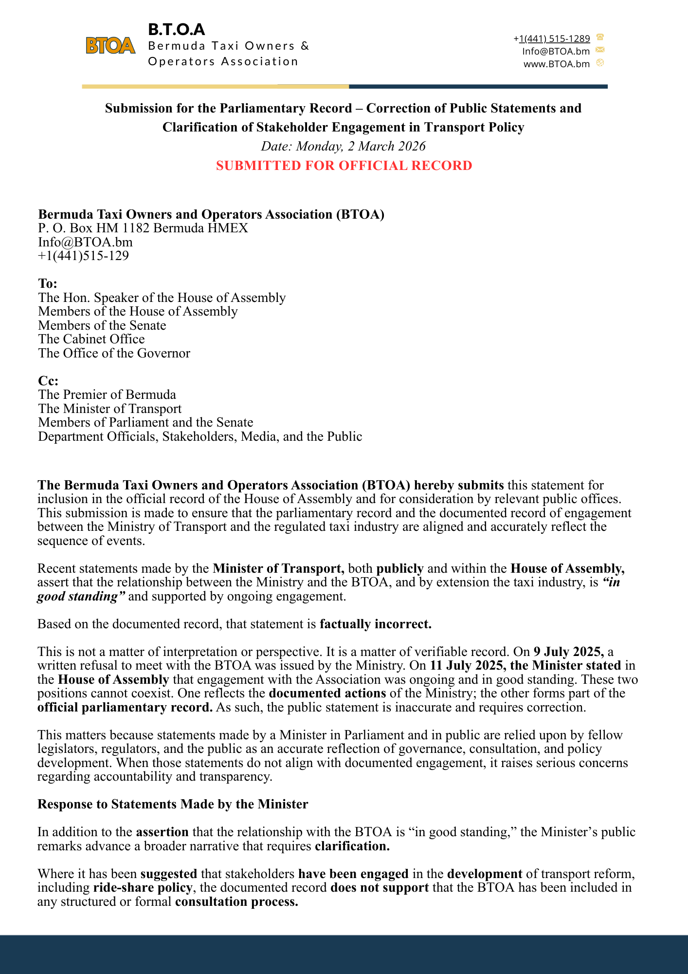 Setting the Record Straight Formal Letter March 02